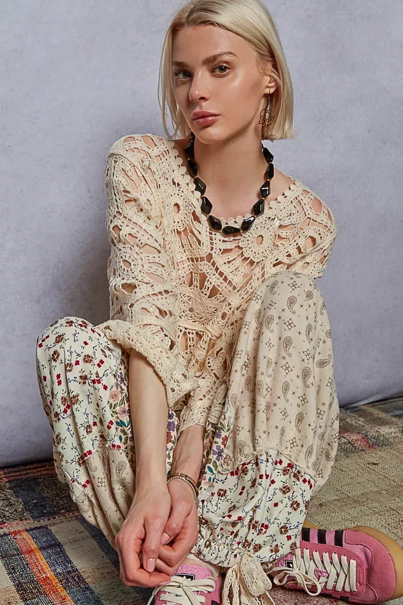 POL Round Neck Weave Knit Pattern Cropped Cover Up - DAVERRI FASHIONS