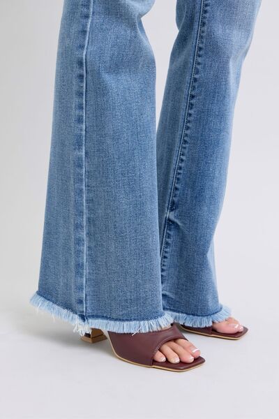 Judy Blue Full Size Raw Hem High Rise Bootcut Jeans Jeans