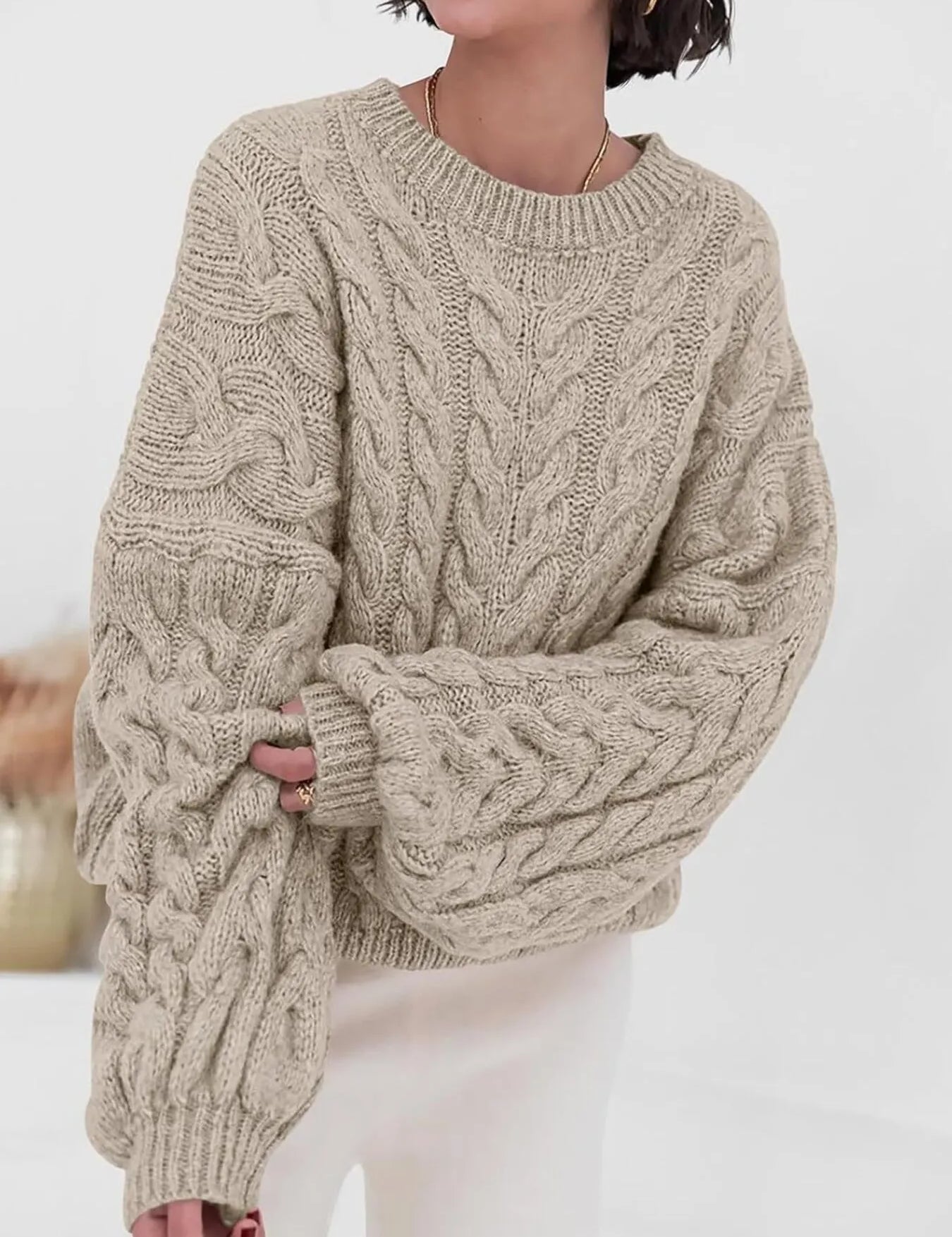 Light Card Cable Knit Long Sleeve Sweater | Sweaters Daverri Fashions