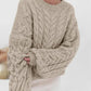 Cable Knit Long Sleeve Sweater - DAVERRI FASHIONS