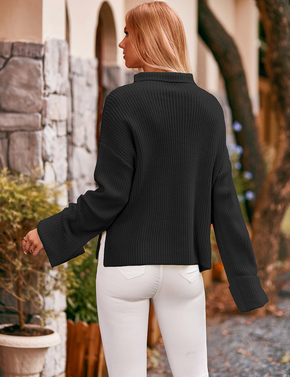 Mock Neck Drop Shoulder Sweater | Sweaters Daverri Fashions