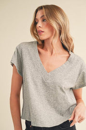 Aemi + Co Side Slit V-Neck Short Sleeve Cropped T-Shirt | T-Shirts Daverri Fashions