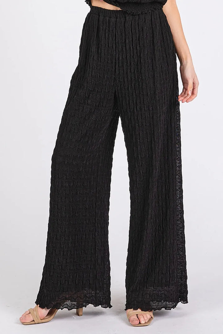 Mittoshop Textured Stretchy Crop Tank and Pants Set Outfit Sets