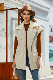 Ivory Fuzzy Collared Neck Button Up Vest Coat | Vest Jackets Daverri Fashions