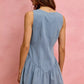 Back view of SO ME light blue sleeveless fit and flare denim mini dress