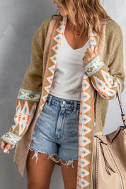 Geometric Open Front Long Sleeve Cardigan | Cardigans Daverri Fashions
