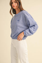 Mable Round Neck Letter Embroidery Crop Sweatshirt | Daverri Fashions