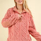 VERY J Fuzzy Fleece Half Zip Cable Pattern Sweatshirt Sweatshirts