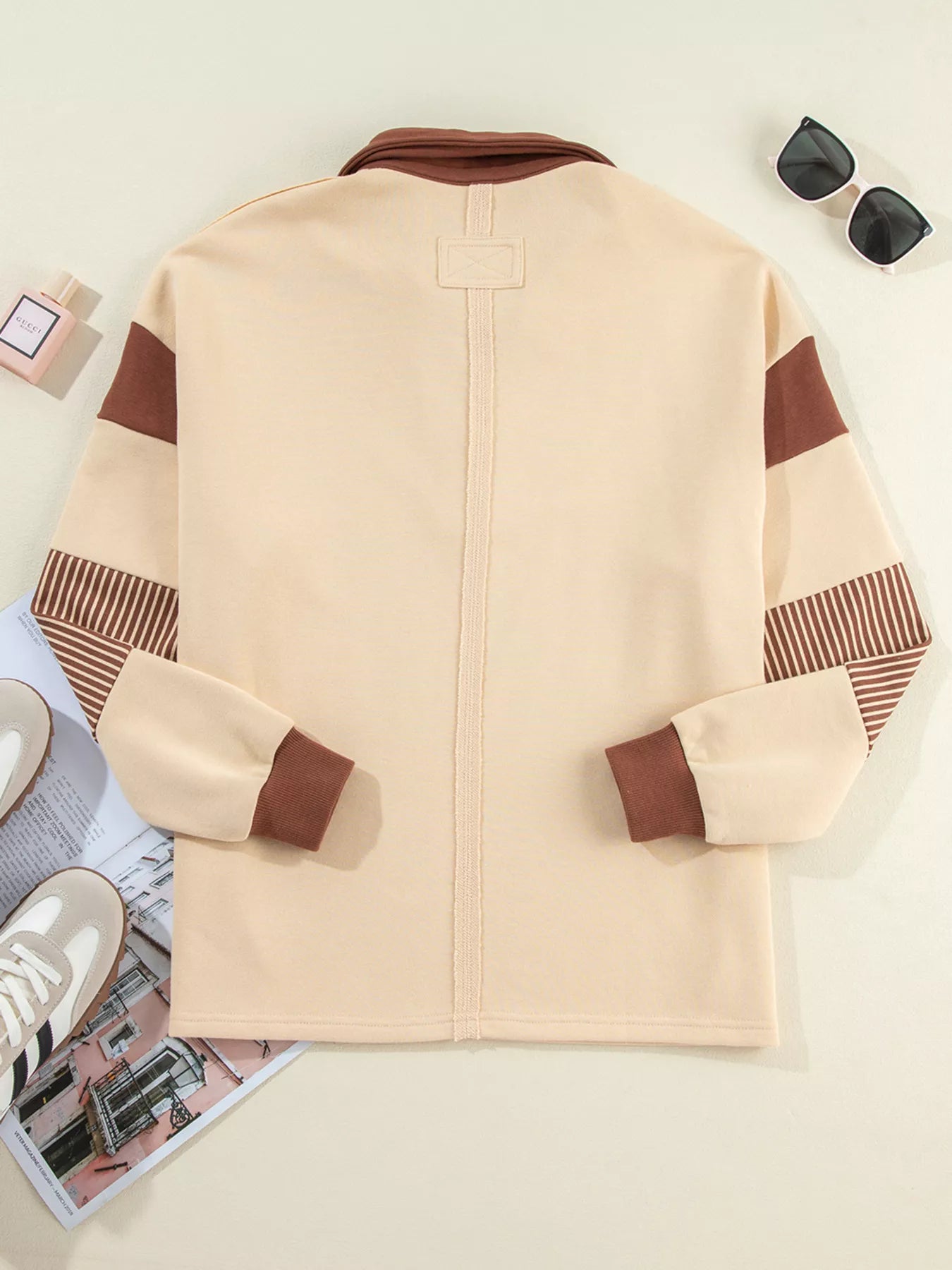 Color Block Striped Patchwork Sequin Rugby Graphic Polo Sweatshirt | Sweatshirts Daverri Fashions