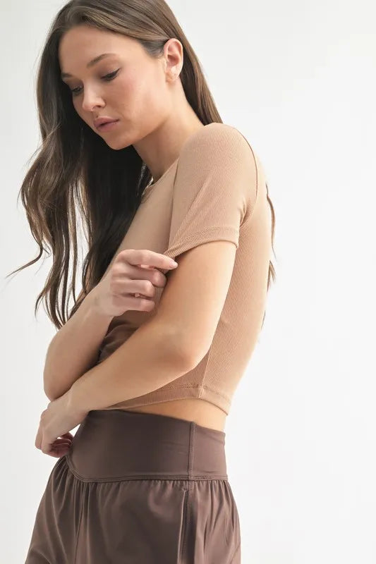 MONO B Essential Micro-ribbed Cropped Athleisure Tee