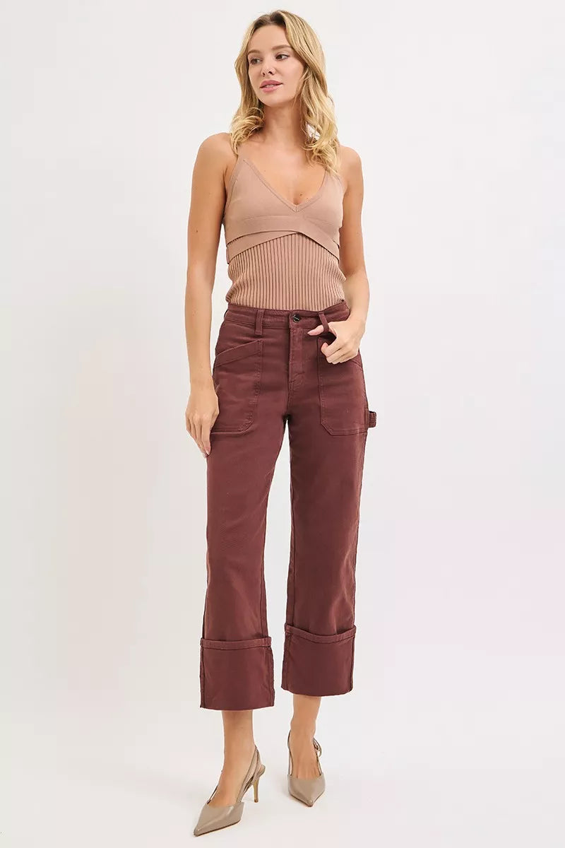 RISEN Full Size High Rise Wide Straight Cuffed Patch Jeans Plus Size | Jeans Daverri Fashions