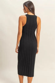 HYFVE Black Round Neck Black Bodycon Ribbed Knit Dress | Tank Dresses Daverri Fashions