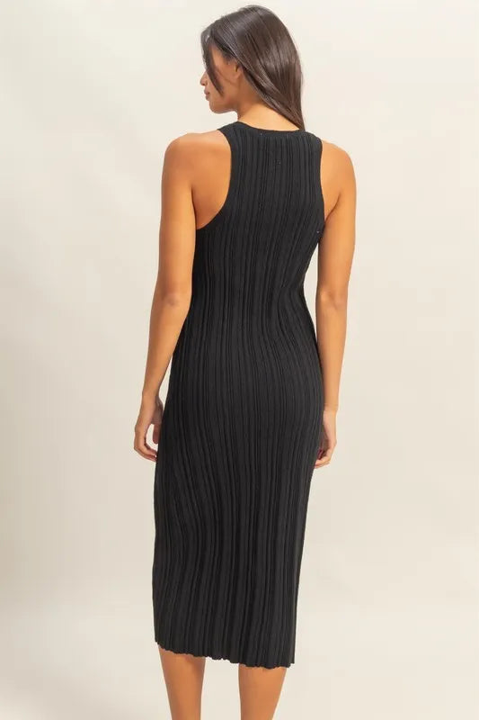 HYFVE Black Round Neck Black Bodycon Ribbed Knit Dress | Tank Dresses Daverri Fashions