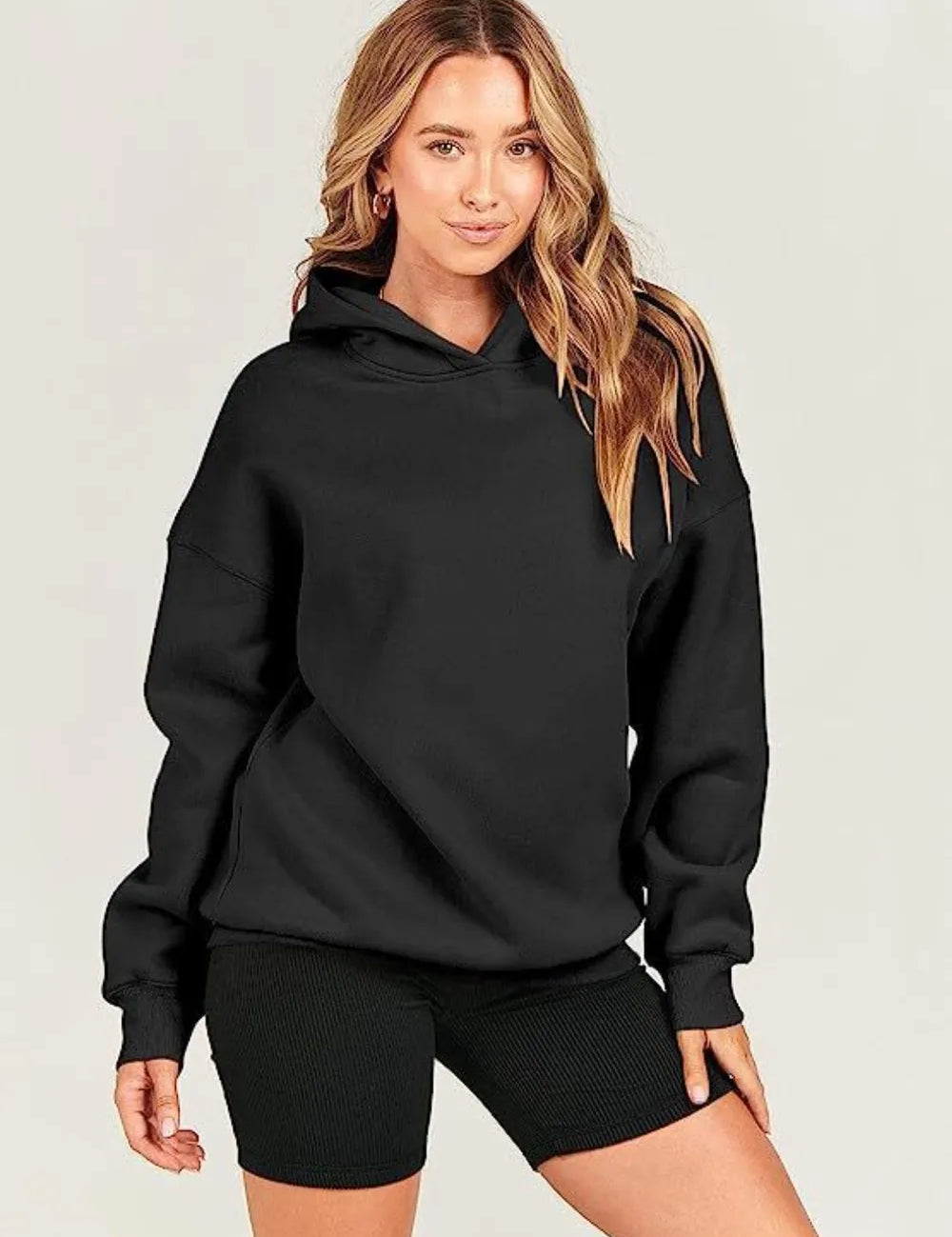 Black Dropped Shoulder Long Sleeve Hoodie | Hoodies Daverri Fashions