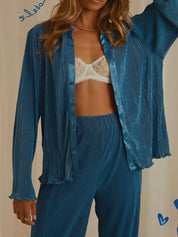 Button Up Long Sleeve Top and Pants Set | Loungewear Sets Daverri Fashions