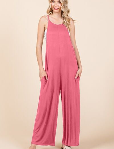 Culture Code Sleeveless Wide Leg Jumpsuit with Pockets Pink Jumpsuits