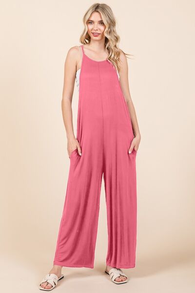 Culture Code Sleeveless Wide Leg Jumpsuit with Pockets Pink Jumpsuits