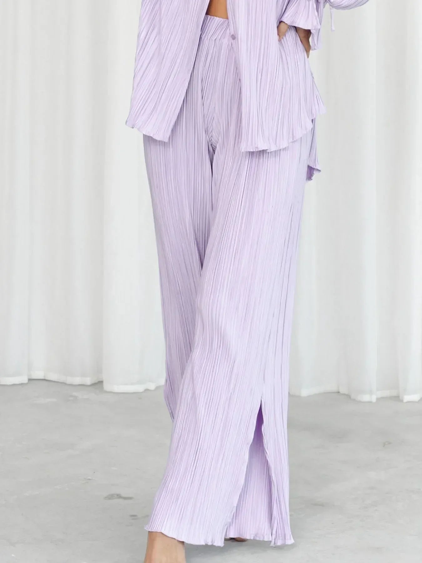 Button Up Long Sleeve Top and Pants Set - DAVERRI FASHIONS