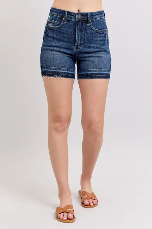Judy Blue High Waist Tummy Control Destroy Release Hem Denim Shorts DK