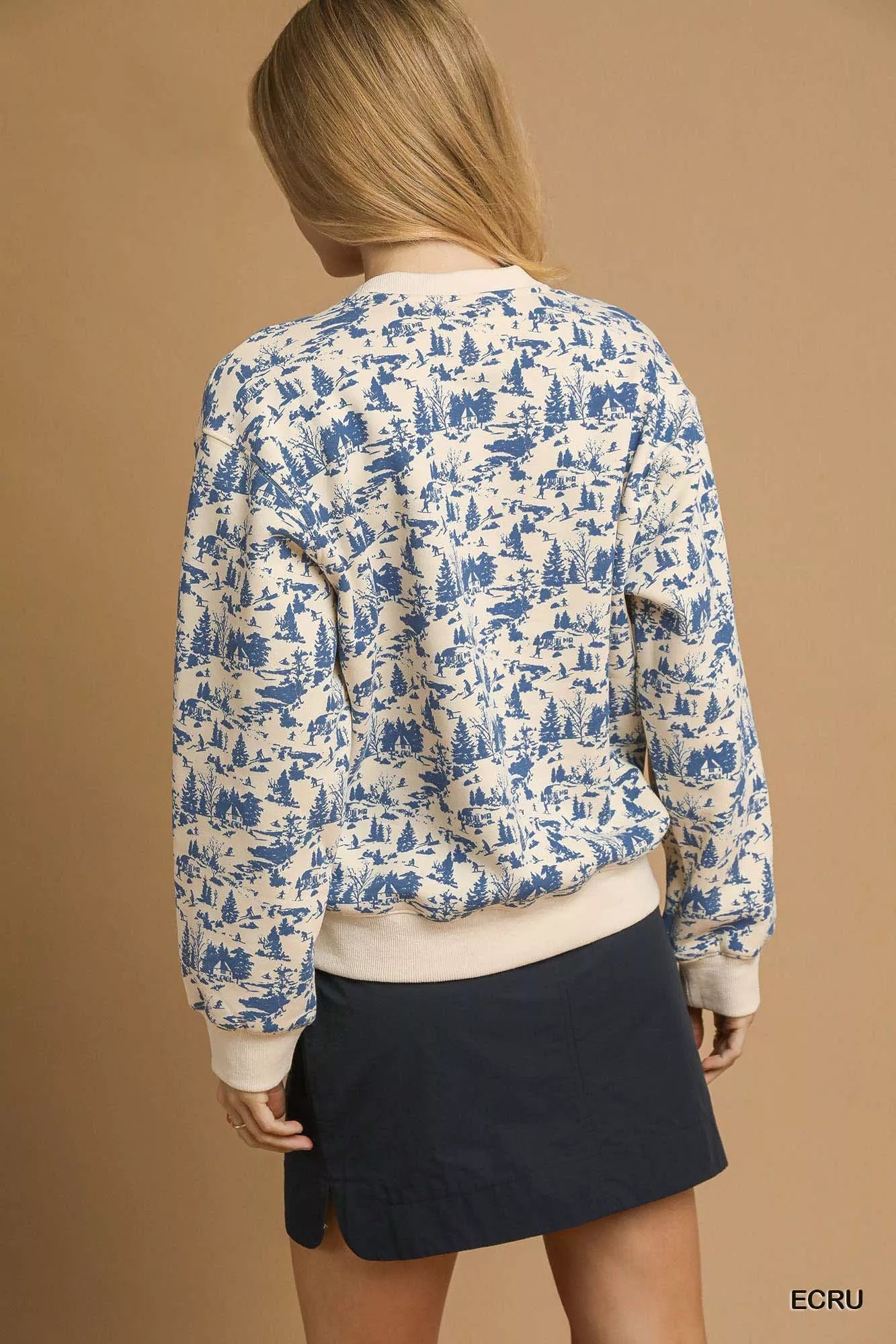 Umgee Scenic Print Cropped Sweatshirt Ecru | Sweatshirts Daverri Fashions