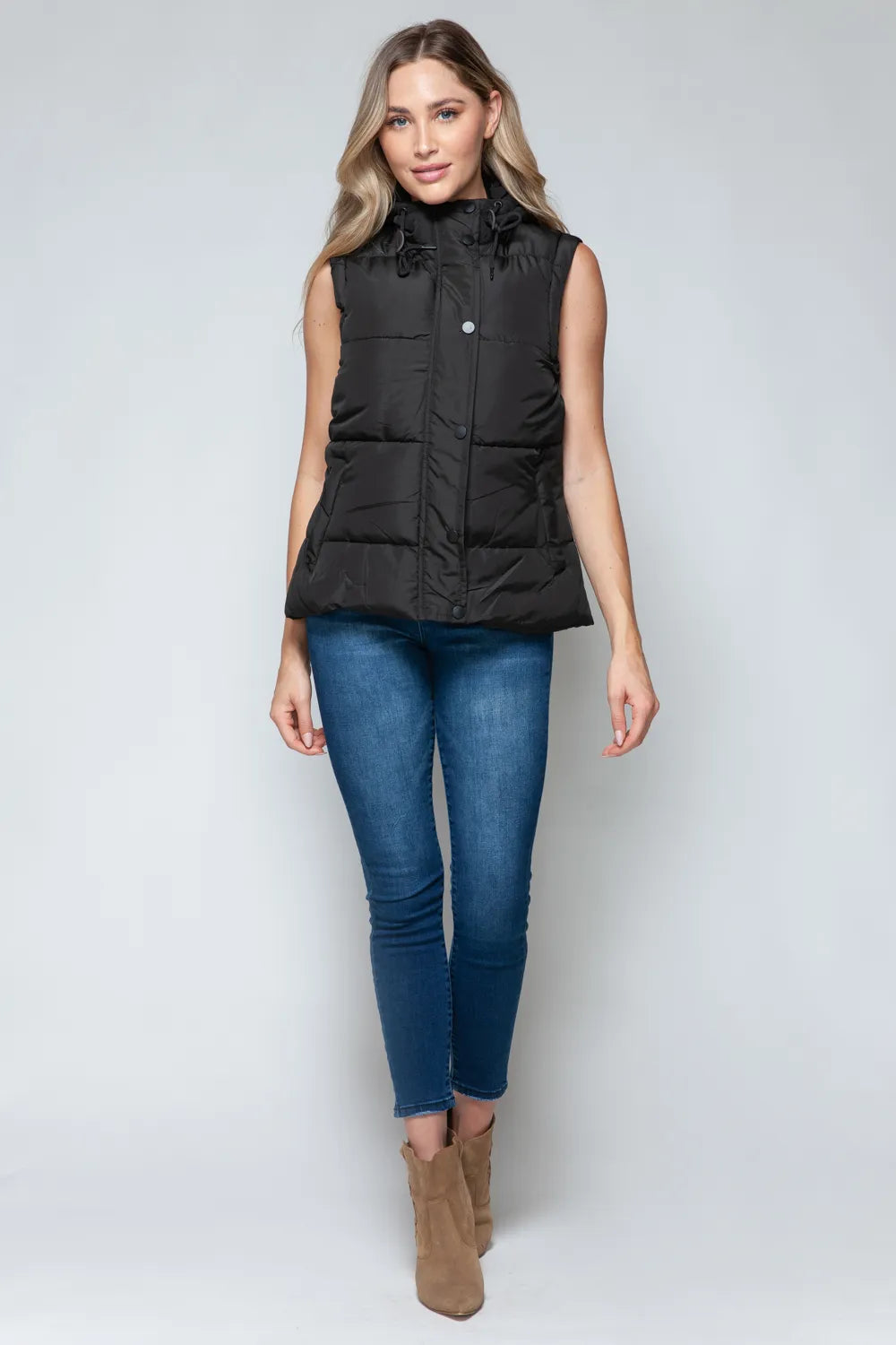 Snobbish Snap and Zip Closure Hooded Vest | Vest Jackets Daverri Fashions