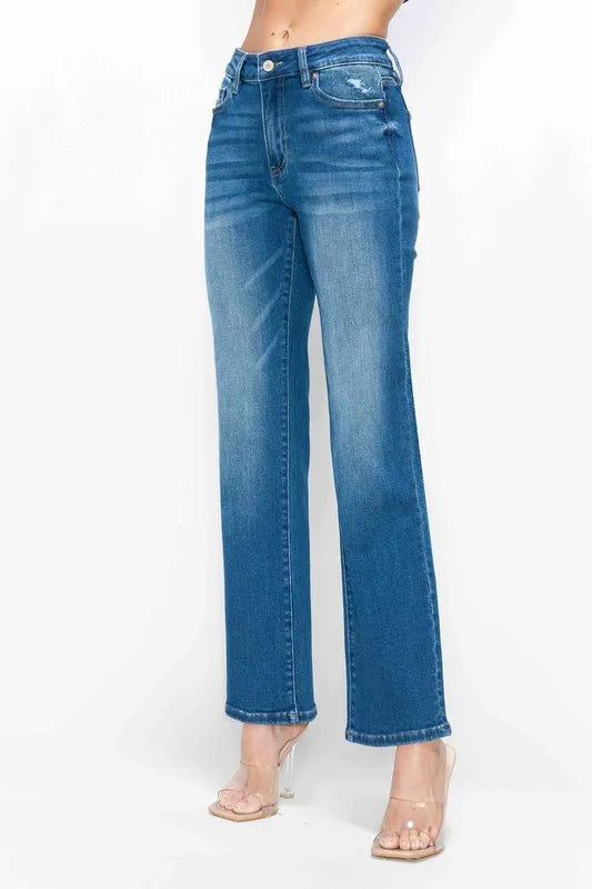 bytos Full Size Cat's Whiskers High Rise Straight Jeans | Jeans Daverri Fashions