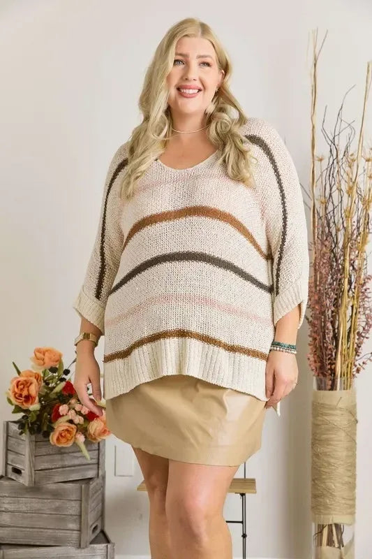 ADORA Multi Color Strip Sweater Plus Size - DAVERRI FASHIONS