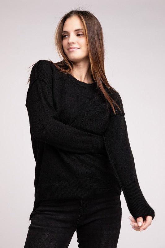 Zenana Hi-Low Hem Round Neck Sweater Sweaters