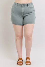 Judy Blue Full Size Hw Garment Dyed & Back Pkt Embroidery Shorts Plus Size | Daverri Fashions