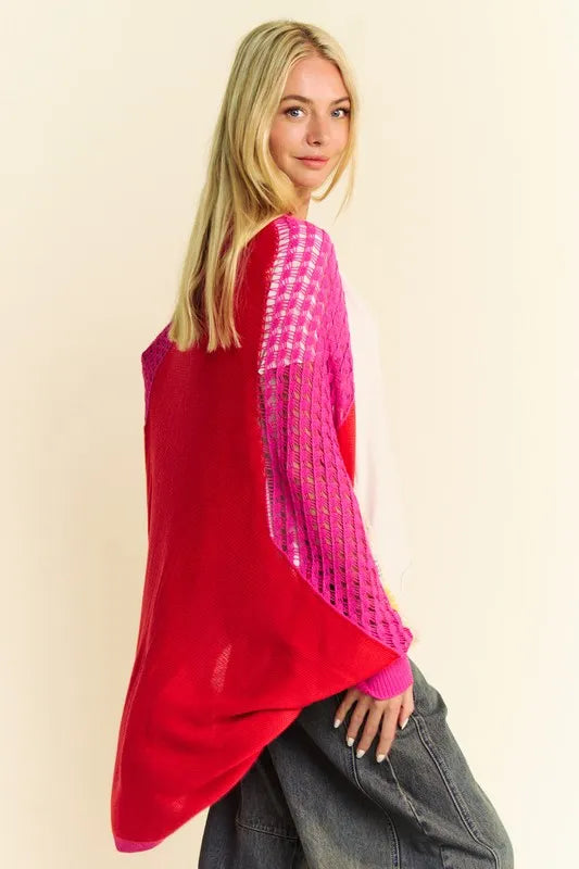 Davi & Dani Openwork Contrast Open Front Cardigan Cardigans