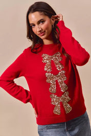 SO ME Sequins Bow Ribbon Embellished Christmas Sweater | Daverri Fashions