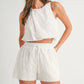 MABLE Eyelet Bubble Hem Sleeveless Top and Shorts Set Off White M Outfit Sets