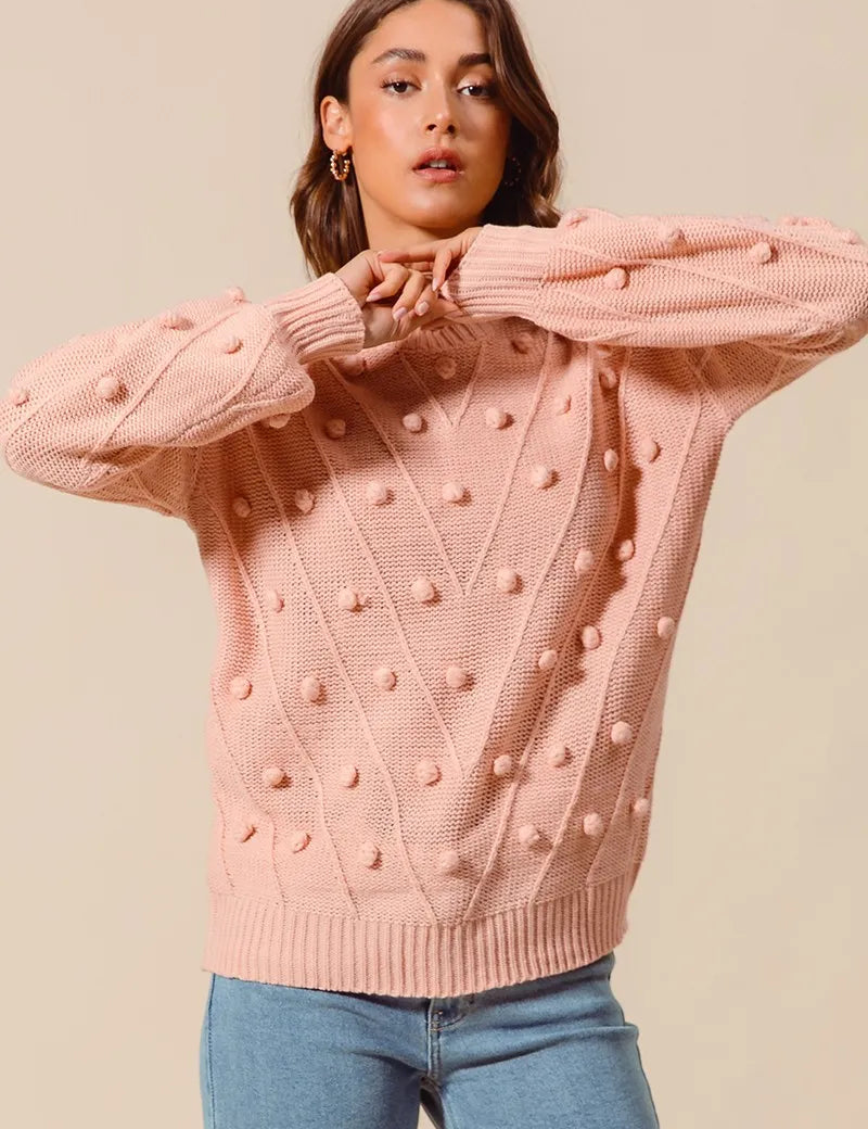 SO ME Pom Pom Textured Knit Sweater Top | Sweaters Daverri Fashions