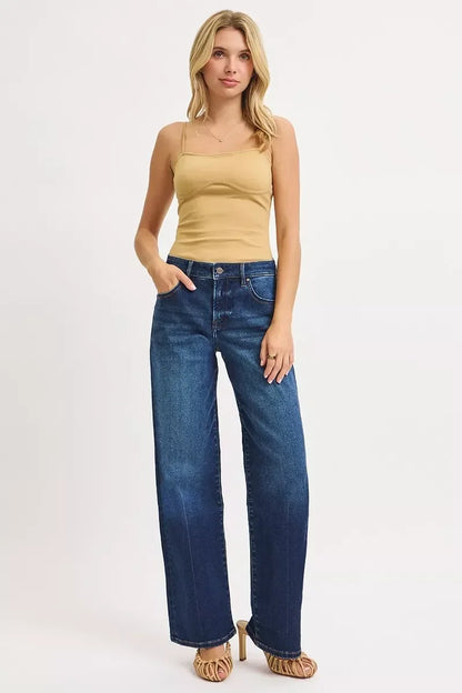 RISEN Mid Rise Wide Baggy Jeans - DAVERRI FASHIONS