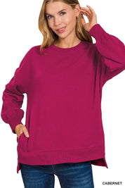 Zenana Fleece Hi-low Boyfriend Sweatshirts with Pockets | Sweatshirts Daverri Fashions