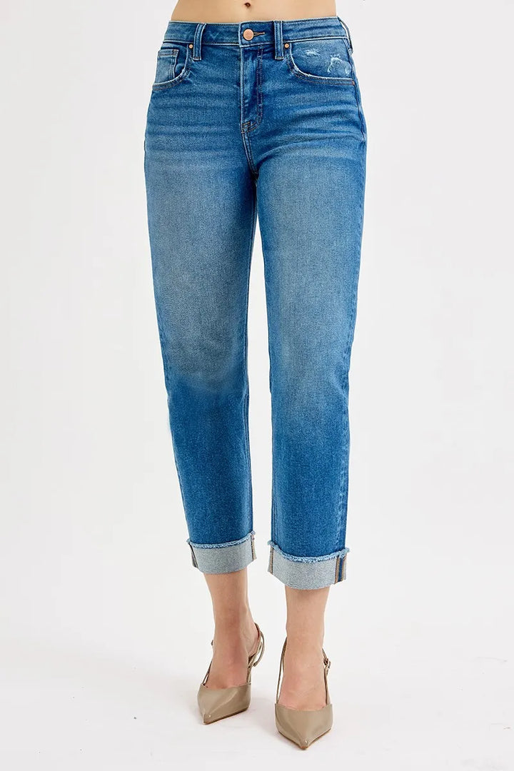 RISEN Full Size High Rise Boyfriend Fit Ankle Jeans Jeans