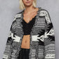 POL Open Front Geometric Print Cardigan with Fringe Detail - DAVERRI FASHIONS