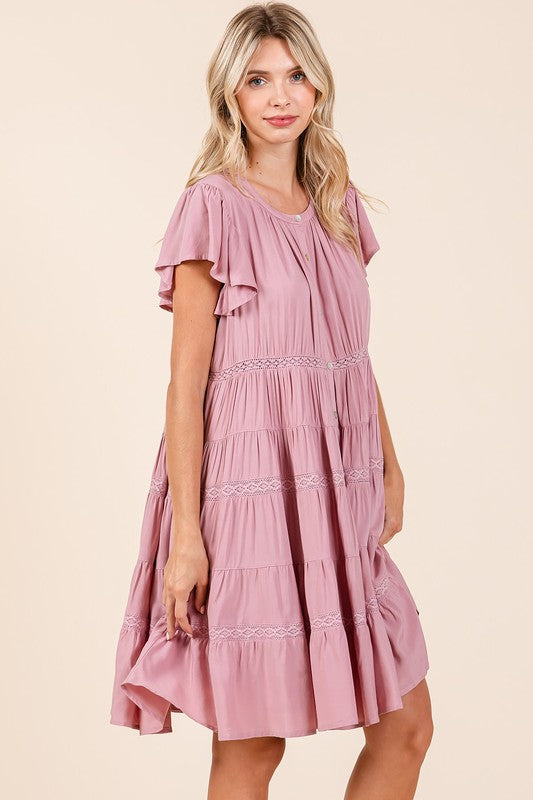 Mittoshop Lace Detail Ruffled Button Down Tiered Dress