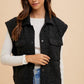 Annie Wear Texture Quilted Snap Down Vest Coat Black Tops
