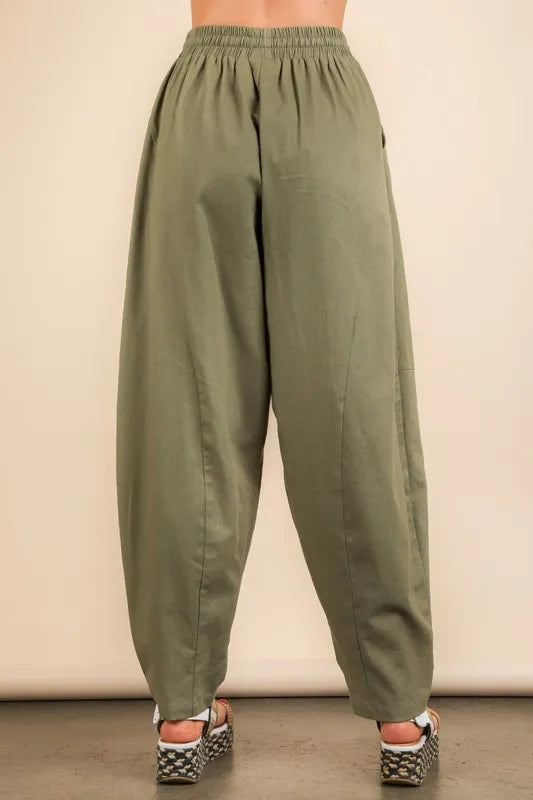 VERY J Olive Solid Barrel Comfy Woven Pants Pants