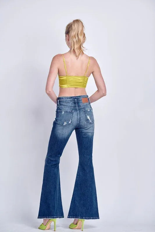 Artemis Vintage High Rise Stretch Flare Jeans - DAVERRI FASHIONS