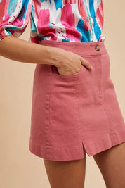 Annie Wear Comfort Stretch Cotton Slit Detailed Mini Skirt | Daverri Fashions