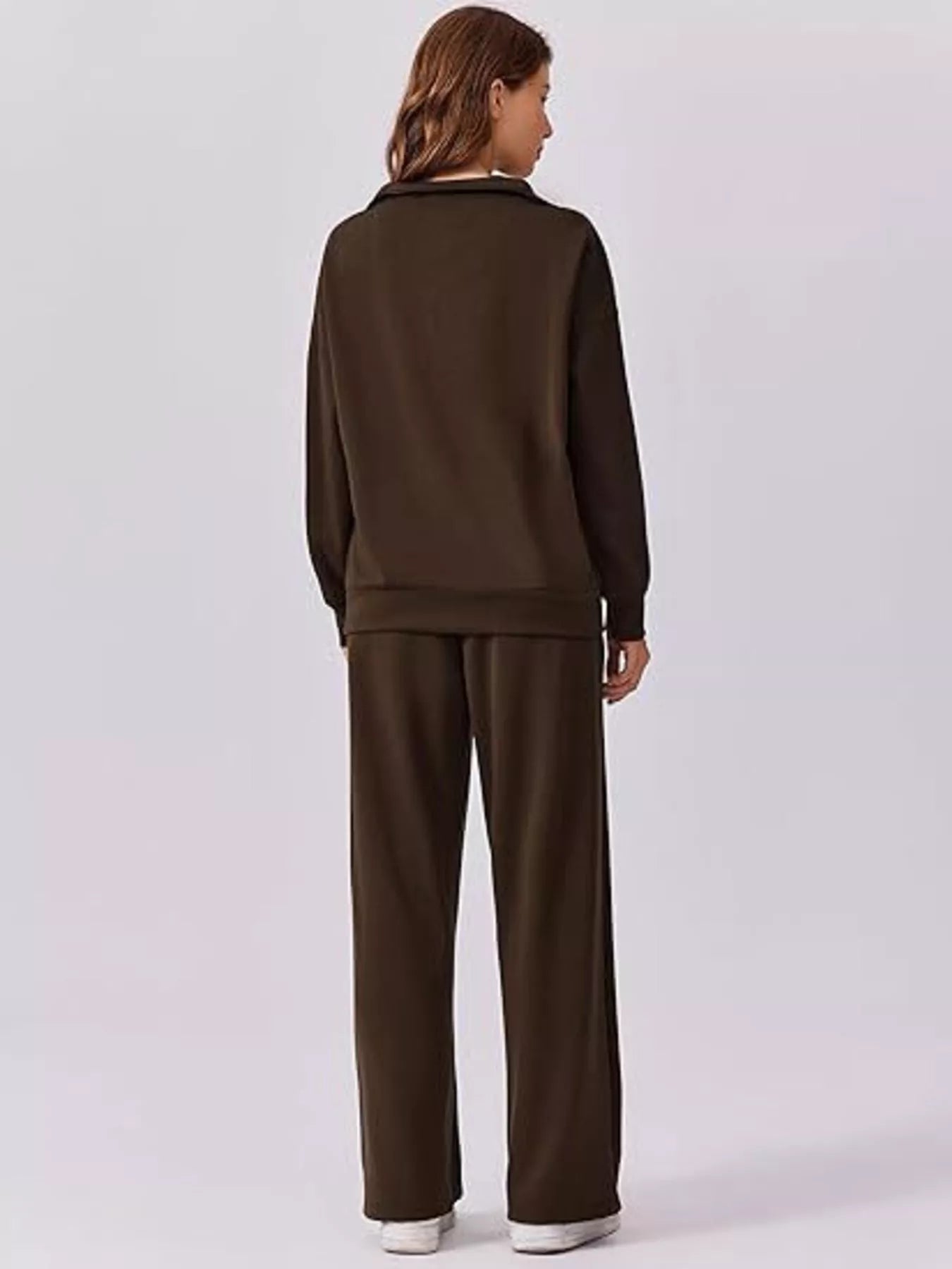 Daverri relaxed fit quarter-zip brown knit sweatsuit set