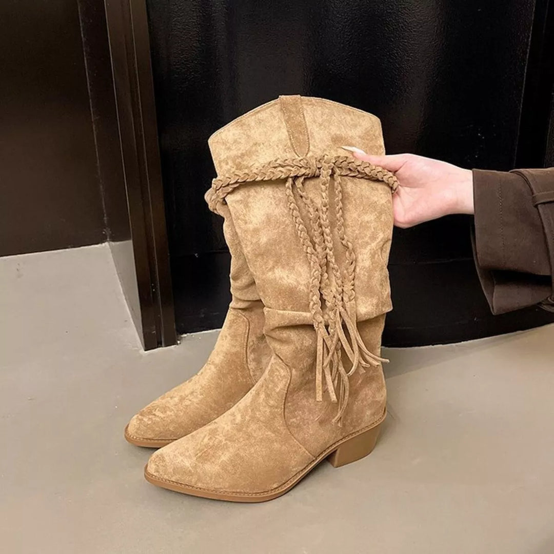 Rope Accent Point Toe Block Heel Boots | Boots Daverri Fashions