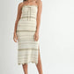MABLE Contrast Striped Crochet Knit Midi Dress