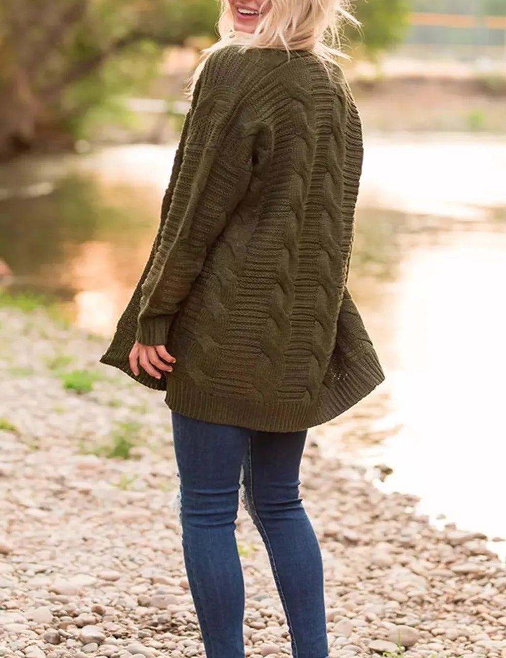Cable-Knit Open Front Long Sleeve Cardigan | Cardigans Daverri Fashions