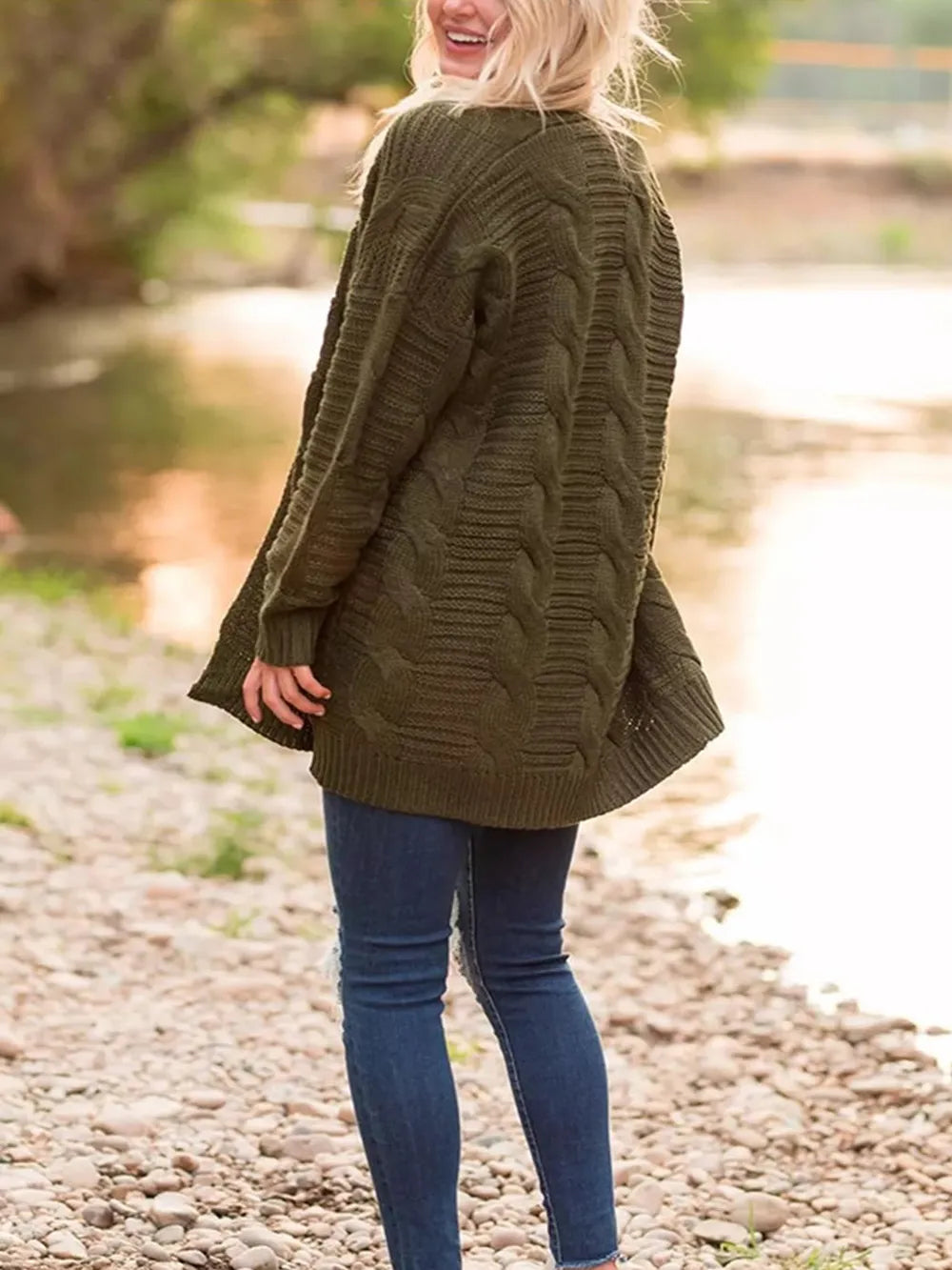 Cable-Knit Open Front Long Sleeve Cardigan | Cardigans Daverri Fashions