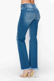 bytos Full Size Raw Hem Distressed Mid Rise Straight Jeans | Jeans Daverri Fashions