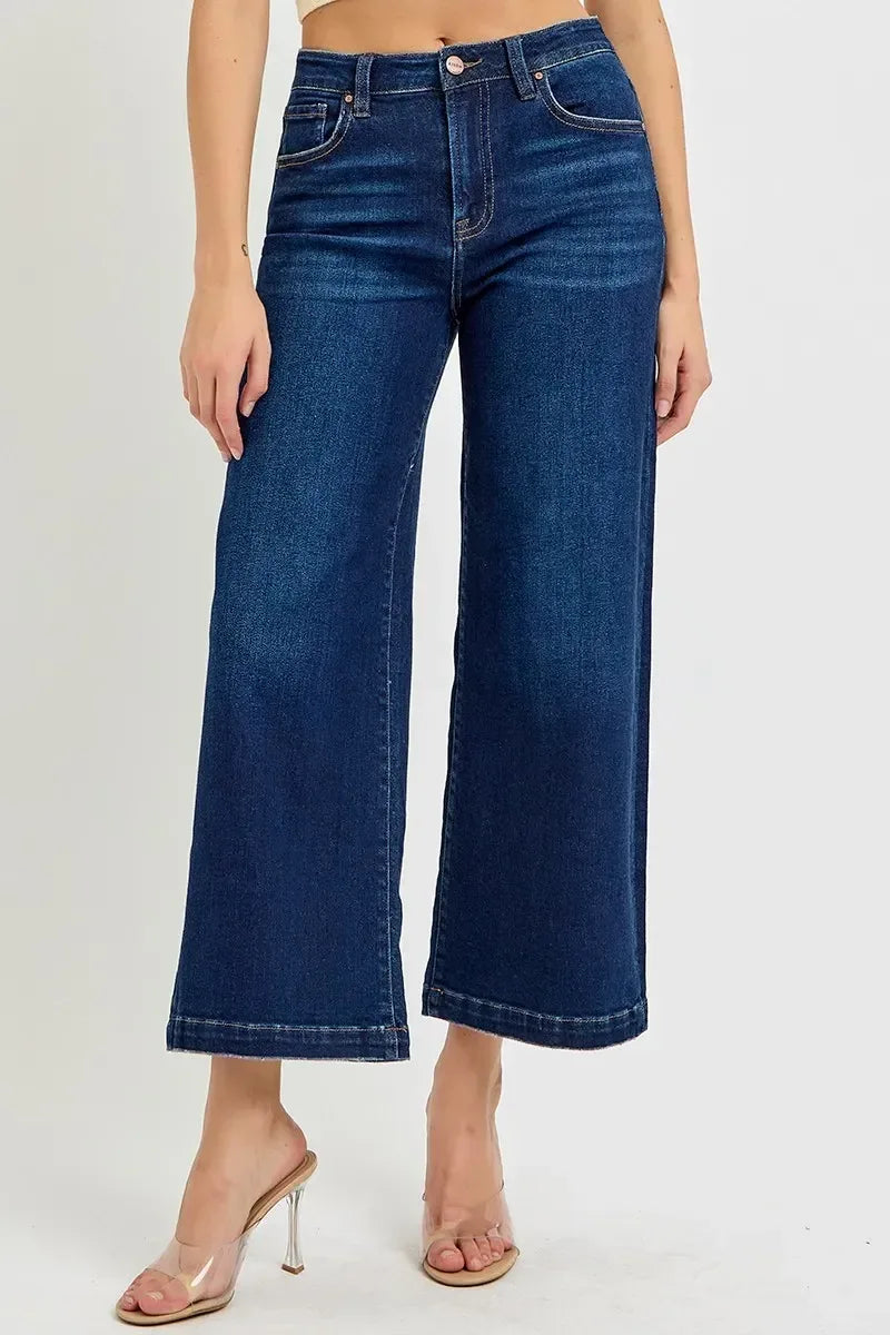 RISEN High Rise Crop Wide Jeans - DAVERRI FASHIONS