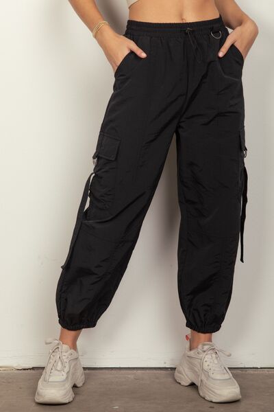 VERY J Elastic Waist Woven Cargo Pants Black S